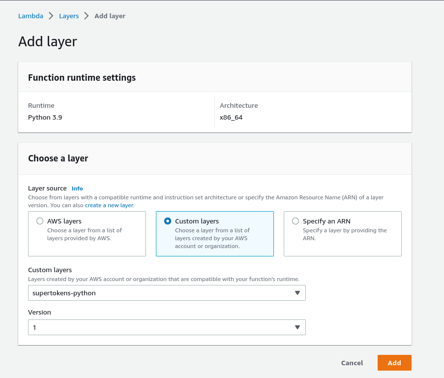 Link custome layer with Lambda function Python